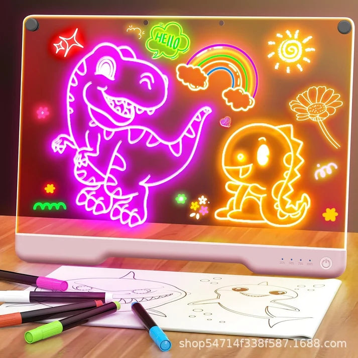 ⏰Rechargeable LED Acrylic Message Board with 7 Fluorescent Pens 30x20cm Light Up Drawing and Writing Pad for Kids DIY Doodle