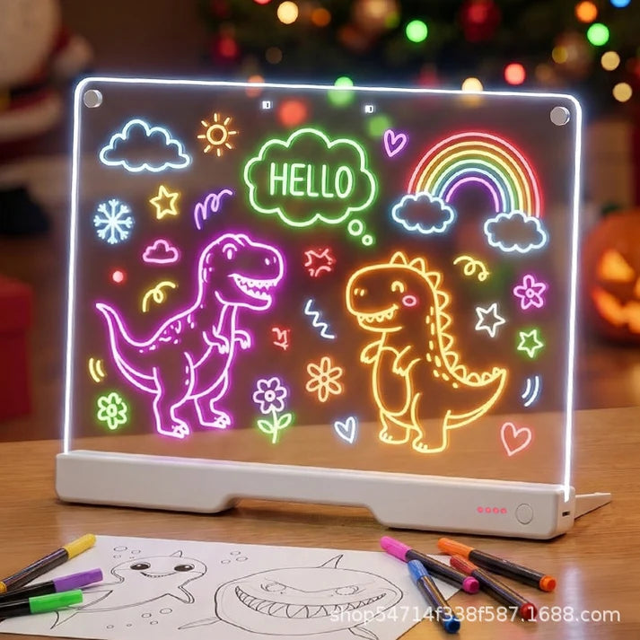 ⏰Rechargeable LED Acrylic Message Board with 7 Fluorescent Pens 30x20cm Light Up Drawing and Writing Pad for Kids DIY Doodle