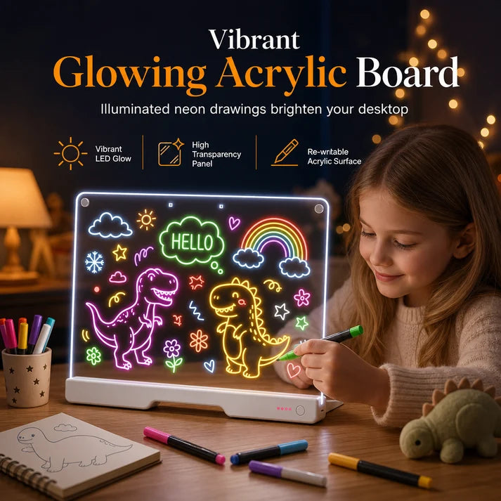 ⏰Rechargeable LED Acrylic Message Board with 7 Fluorescent Pens 30x20cm Light Up Drawing and Writing Pad for Kids DIY Doodle