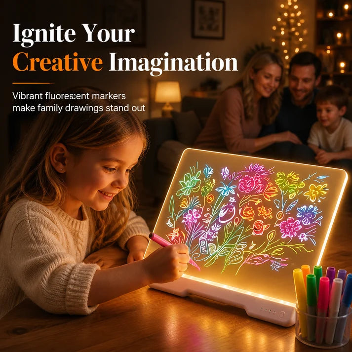 ⏰Rechargeable LED Acrylic Message Board with 7 Fluorescent Pens 30x20cm Light Up Drawing and Writing Pad for Kids DIY Doodle