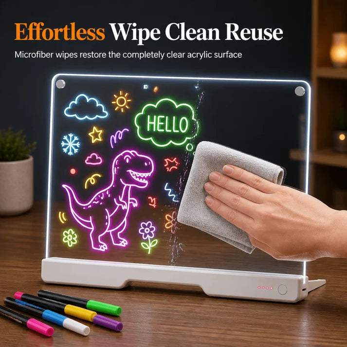 ⏰Rechargeable LED Acrylic Message Board with 7 Fluorescent Pens 30x20cm Light Up Drawing and Writing Pad for Kids DIY Doodle